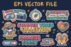 Retro Summer Vibes Sticker Bundle for Beach EPS Pack Product Image 1