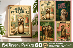 Bathroom funny otters posters, Retro 60 Posters JPG Bundle Product Image 13