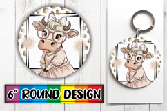 Unique Round Keychain Sublimation, Cute Cow Product Image 1