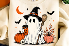 Vintage Halloween Ghost Witch PNG, Ghost Coffee PNG, Spooky Product Image 2