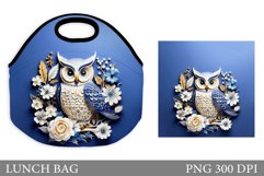 Owl Flowers Lunch Bag Design. Owl Lunch Bag Sublimation Product Image 1