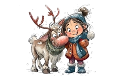 15 PNG Whimsical Cute Christmas Girl and Reindeer clipart Product Image 9