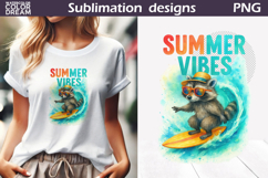 Summer Vibes Raccoon Sublimation | Tropical Leaves PNG Product Image 1