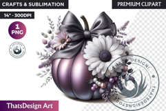Floral Coquette Pumpkin and Daisy PNG with bow fall Clipart Product Image 1