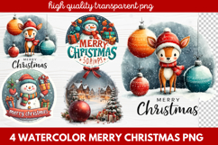 4 Watercolor Merry Christmas PNG | Festive Holiday Product Image 1