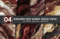 Burgundy Gold Marble Digital Paper Product Image 1