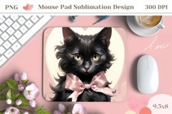 Black Cat Mouse Pad Design, Animal Mouse Pad Sublimation Product Image 1