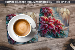 Poinsettias Coaster Sublimation, Christmas Coaster PNG Product Image 1