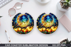Pumpkin Car Coaster Sublimation| Halloween Coaster PNG Product Image 1