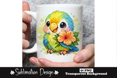 Colorful Parrot Holding Flower Watercolor Bird Sublimation Product Image 1