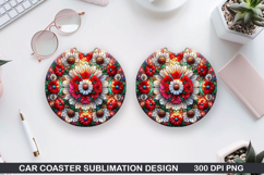 Flower Car coaster sublimation, Summer Coaster PNG Design Product Image 1