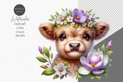 Spring clipart, Highland calf clipart, Floral sublimation Product Image 1