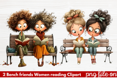 Bench friends Women reading Clipart Product Image 1