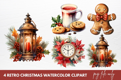 Retro Christmas Watercolor Sublimation Clipart Product Image 1