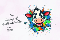 Cute cow breaking out of wall clipart sublimation Product Image 1