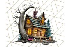 Halloween Buildings Clipart PNG, Haunted Houses Art Product Image 2