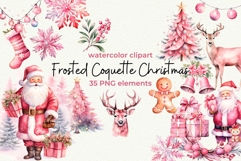 Pink Christmas Clipart Coquette Christmas Watercolor Product Image 1
