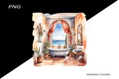 Mediterranean Bathroom Clipart, Shabby Chic, Product Image 1