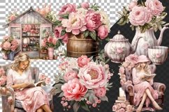 Watercolor Pink Farmhouse Clipart Bundle Floral Clipart PNG Product Image 3