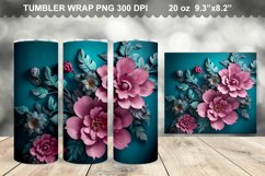 Colorful 3D Teal Pink Flowers Tumbler Design Product Image 1