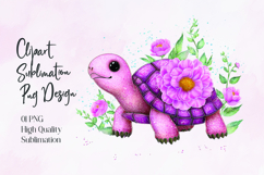 Cute Glitter Turtle with Roses Sublimation PNG Product Image 1