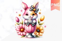 Easter Bunny And Milkshake Flowers Sublimation - Clipart PNG Product Image 1