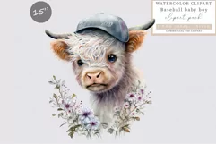 Baseball baby boy clipart, Baseball clipart, Highland calf Product Image 1