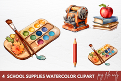School Supplies Watercolor Clipart, Back to School Clipart Product Image 1