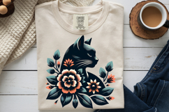 Folk Art Black Cat PNG, Floral Botanical Sublimation Product Image 8