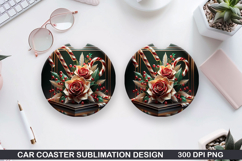 Roses Car Coaster Sublimation| Christmas Coaster PNG Design Product Image 1
