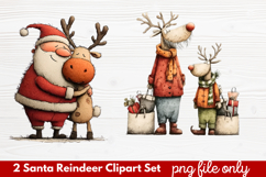 2 Santa Reindeer Clipart Set | Cute Christmas Reindeer PNG Product Image 1