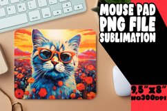 Adorable Cat with Floral Mouse Pad Design PNG Product Image 1