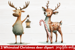 2 Whimsical Christmas Deer Clipart | Cute Festive Deer PNG Product Image 1