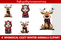 Whimsical Cozy Winter Animals Clipart | Cute Snowy Forest Product Image 1