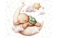 Sleeping Baby Animals PNG, Moon and Stars Nursery Clipart Product Image 2