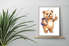 Cute Bear with Backpack Holding a Ruler Watercolor PNG Product Image 2