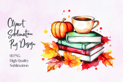 Pumpkin Books Coffee Autumn Sublimation PNG Product Image 1