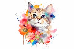 Watercolor Cats with flowers sublimation designs png bundle Product Image 11