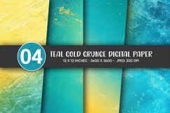 Teal Gold Grunge Digital Paper Product Image 1