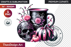 Gothic Halloween Drinks Pink and Black Sublimation clipart Product Image 1