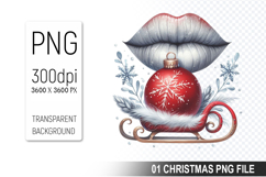 Watercolor Christmas Lips Clipart PNG Bundle, Festive Lips Product Image 7