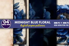 Midnight Blue Floral Backgrounds Bundle PNG Product Image 11