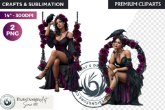 Gothic Girls with raven and roses fantasy PNG Clipart Product Image 1