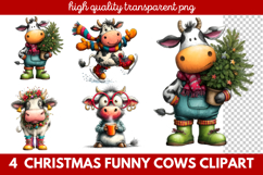 Funny Christmas Cows Clipart | Cute Holiday Farm Animal Product Image 1