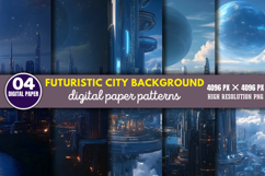 Futuristic City Background Digital Paper PNG Product Image 1