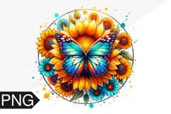 Butterfly and Sunflower Sublimation - Clipart PNG Design Product Image 1