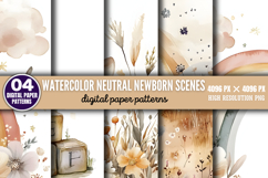 Watercolor Neutral Newborn Scenes Paper PNG Product Image 1