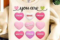 Crochet Valentine Candy Heart PNG, Faux Yarn You Are Enough Product Image 8