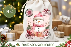 Pink Cartoon Christmas Snowman Santa Sack Template Product Image 1