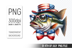 4th of July Fish Clipart PNG, Fish illustration for crafts Product Image 1